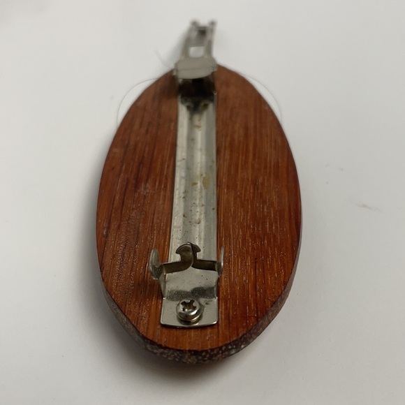 Rare Vintage Wooden Hair Barrette Oval Wooden Disk With Two Sea Horses - Picture 7 of 16